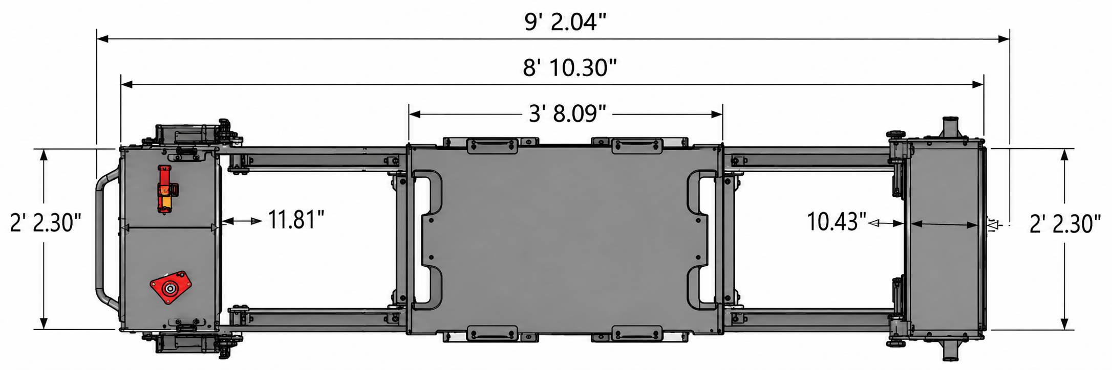 Carriage One S top-view dimensional drawing