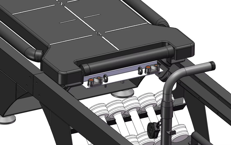 Carriage One engineering detail showing the padded carriage, alignment marks, rails, handles, and spring assembly