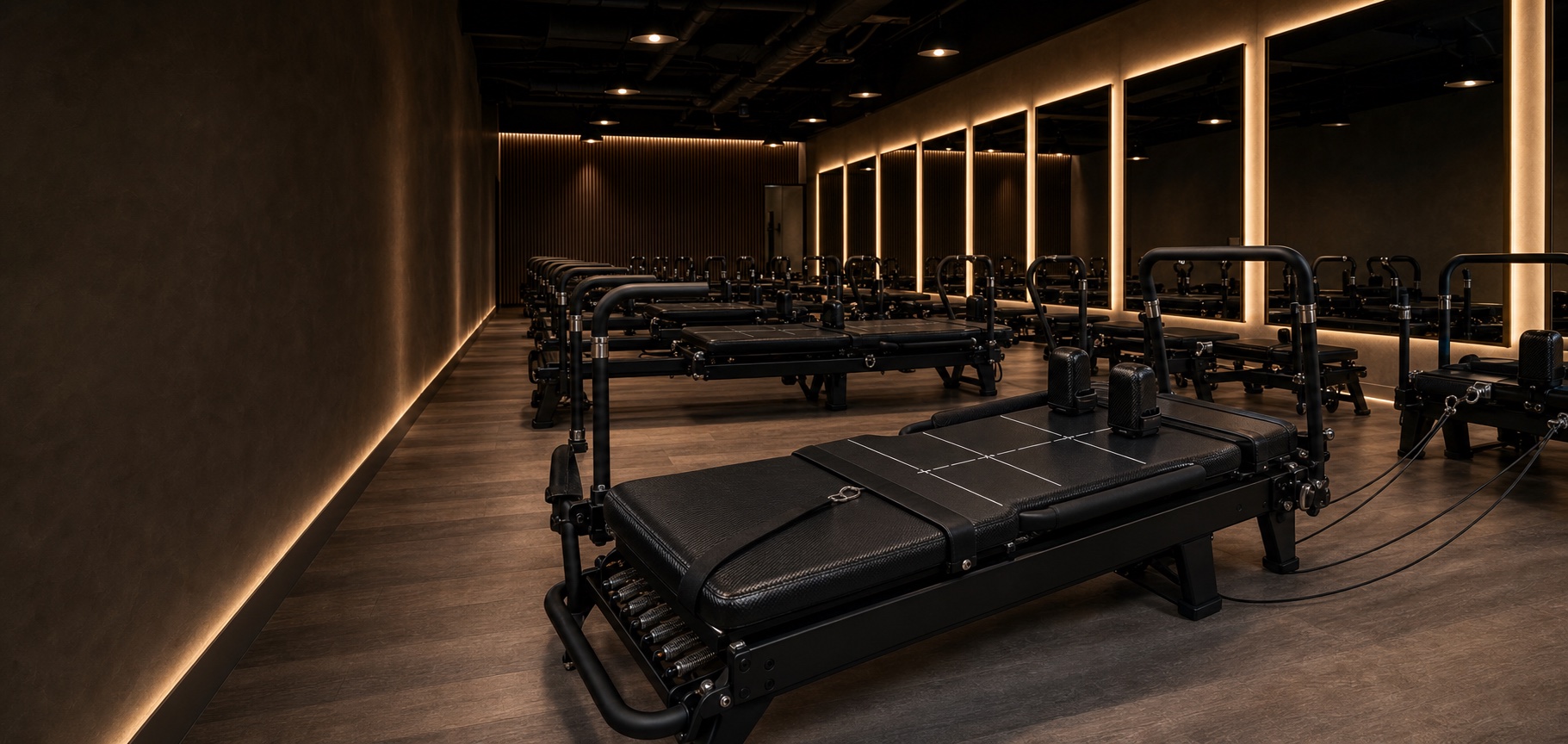 Carriage One machines installed in a premium modern Pilates studio room